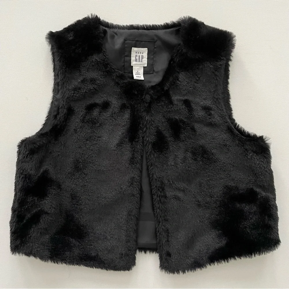 Baby Gap Black Faux Fur Vest Size 3 Years Toddler Girl